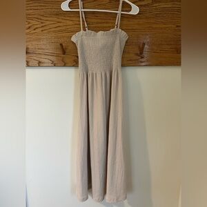 H&M smocked Beige Midi Dress